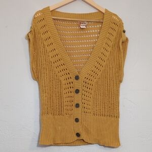 4 FOR $24 Mudd Y2K Mustard Yellow OpenKnit Crochet Boho Hippie Indie Cardigan XL